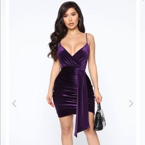 Purple velvet mini dress